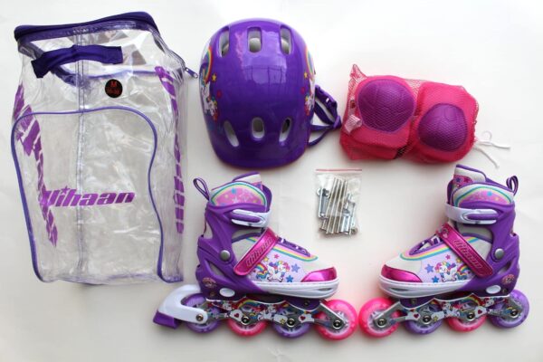 Patines 2 en 1 para niña kit completo de protección