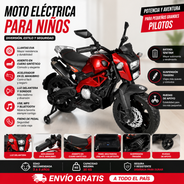 Moto Eléctrica ducati 12 voltios para Niños 2 a 8 años