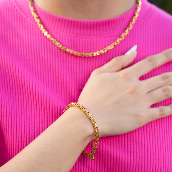 Combo Cadena y Pulcera Rústica Mujer en Oro Laminado 18k