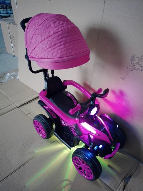 Cuatrimoto Eléctrica Infantil 6V con Luces LED, Sombrilla y Guía de Empuje