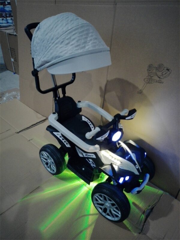 Cuatrimoto Eléctrica Infantil 6V con Luces LED, Sombrilla y Guía de Empuje