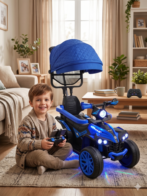 Cuatrimoto Eléctrica Infantil 6V con Luces LED, Sombrilla y Guía de Empuje