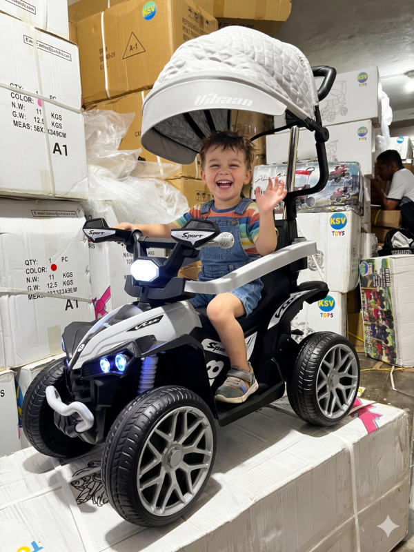 Cuatrimoto Eléctrica Infantil 6V con Luces LED, Sombrilla y Guía de Empuje