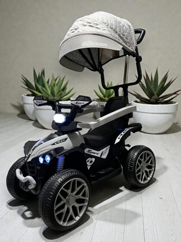 Cuatrimoto Eléctrica Infantil 6V con Luces LED, Sombrilla y Guía de Empuje