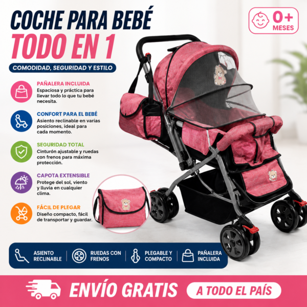 Coche de Bebé con Pañalera Incluida – Comodidad y Practicidad en Cada Paseo