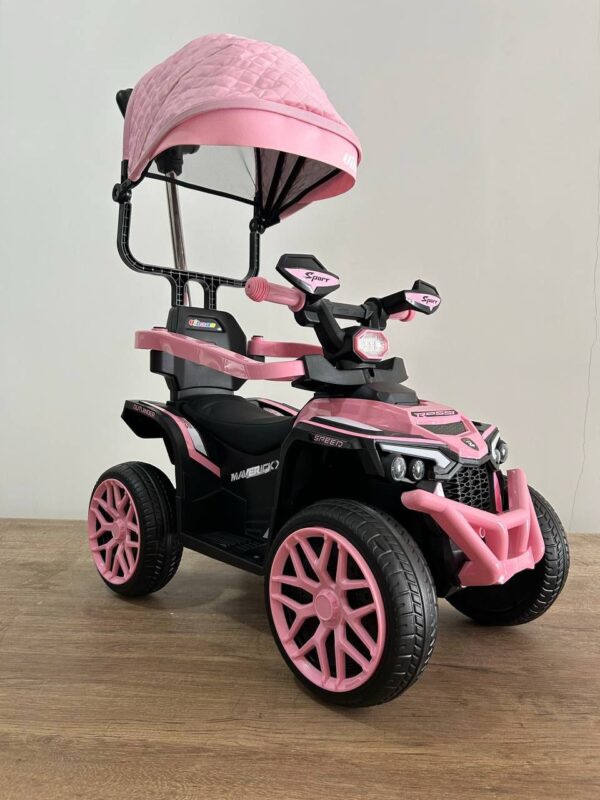 Crea una imágen para un anuncio publicitario con la siguiente información Cuatrimoto Eléctrica para Niños con Doble Motor y Control Remoto