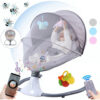 Silla mecedora electrica musical para bebé con movimiento automático, control remoto, mosquitero protector y asiento ergonómico acolchado. Ideal para calmar y relajar a tu bebé de forma segura y cómoda. Silla Mecedora Electrica Bebes Descanso Profundo Gris