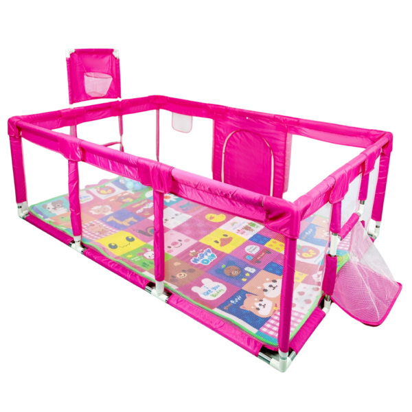 Corral de Juegos1 Corral de Juegos 180x120x60 con Tapete y 20 Pelotas – Diversión Segura para Bebés