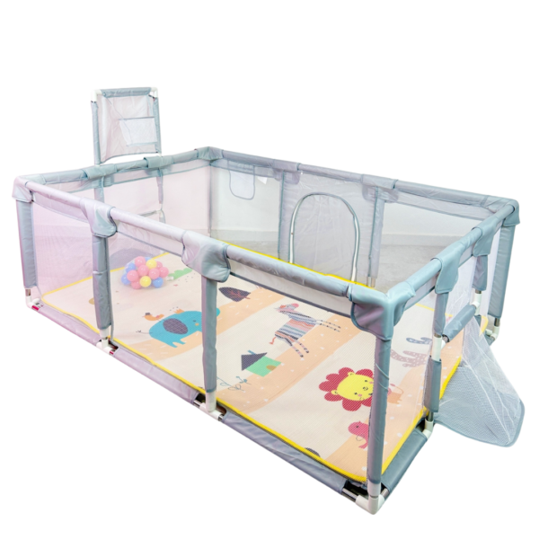 Corral de Juegos3 Corral de Juegos 180x120x60 con Tapete y 20 Pelotas – Diversión Segura para Bebés