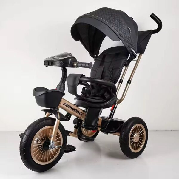 Triciclo Evolutivo para Bebé con Asiento Giratorio, Capota Regulable y Canastilla