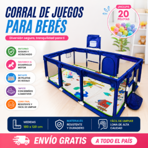 Corral de Juegos 180x120x60 con Tapete y 20 Pelotas – Diversión Segura para Bebés