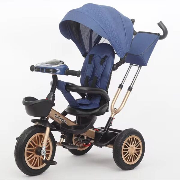 Triciclo Evolutivo para Bebé con Asiento Giratorio, Capota Regulable y Canastilla