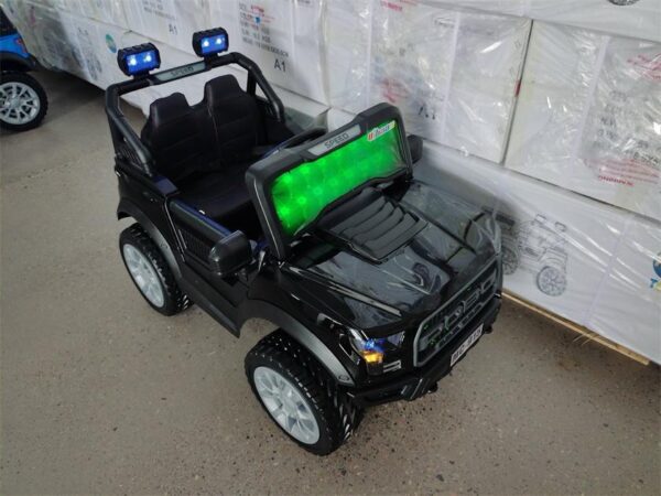 Carro montable negro Carro Eléctrico Infantil 12V Con Control Remoto y Luces LED