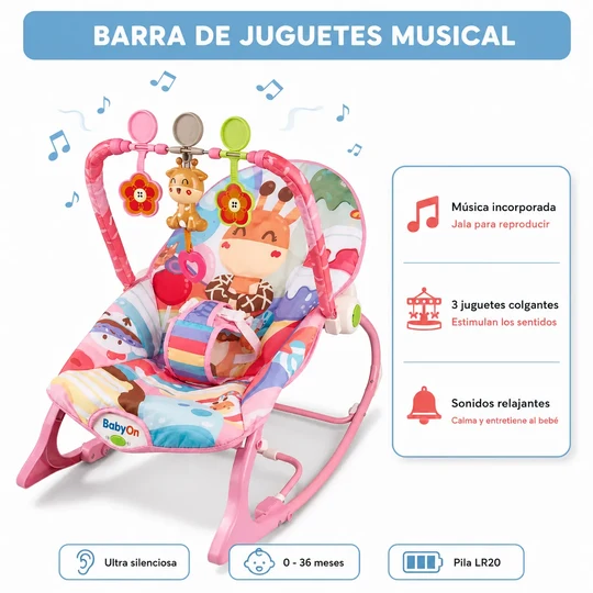 Silla Mecedora, Vibradora Y Musical Para Bebe 3 En 1 Babyon11 Silla Mecedora, Vibradora Y Musical Para Bebe 3 En 1 Babyon