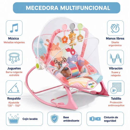 Silla Mecedora, Vibradora Y Musical Para Bebe 3 En 1 Babyon22 Silla Mecedora, Vibradora Y Musical Para Bebe 3 En 1 Babyon