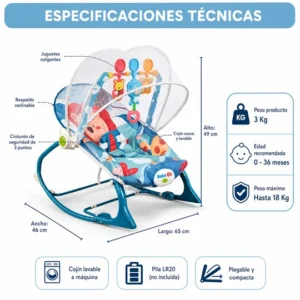 Silla Mecedora, Vibradora Y Musical Para Bebe 3 En 1 Babyon