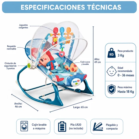 Silla Mecedora, Vibradora Y Musical Para Bebe 3 En 1 Babyon