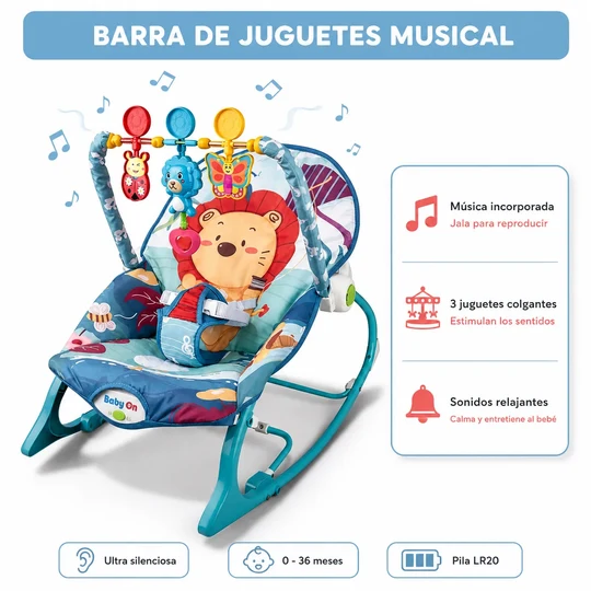 Silla Mecedora, Vibradora Y Musical Para Bebe 3 En 1 Babyon