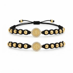 Set de 2 Pulseras San Benito Negras Oro Laminado 18K | Fe y Protección