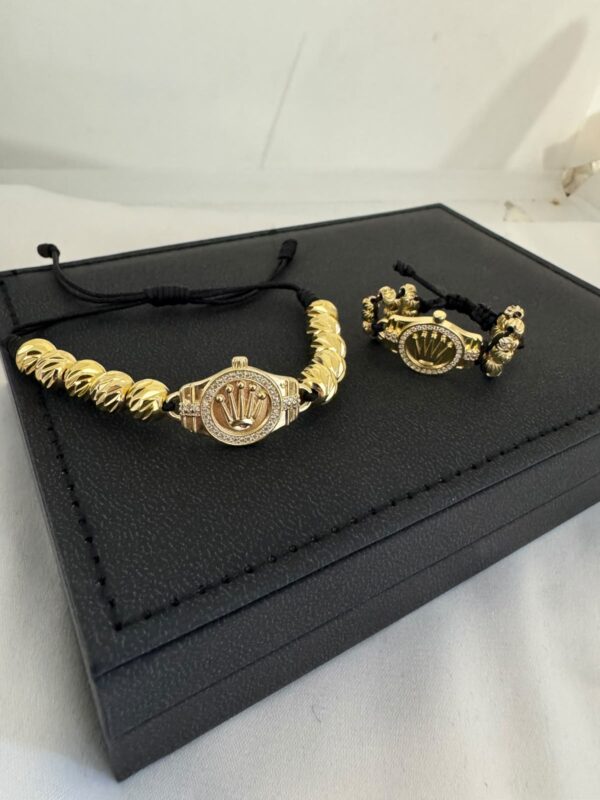 Conjunto Rolex Pulsera + Anillo Tejido Oro Laminado 18K | Estilo Masculino y Elegancia