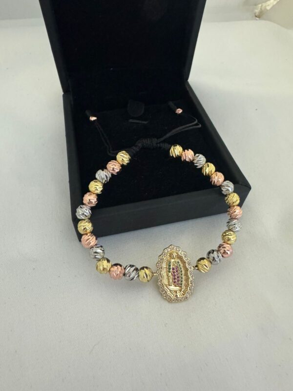Pulsera Virgen de Guadalupe 3 Oros Balín Italiano 6 mm Oro Laminado 18K | Fe y Elegancia