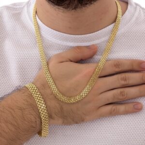 Conjunto Chino Hombre Cadena + Pulsera Oro Laminado 18K | Estilo Masculino y Elegancia