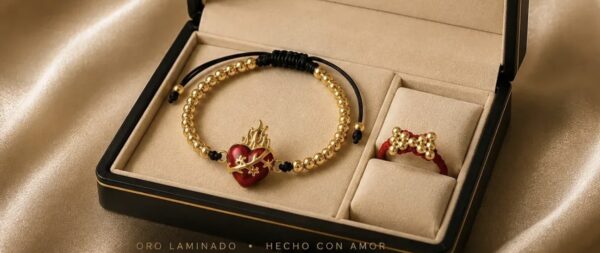 Pulsera Anillo Corazón de Jesús Oro Laminado 18K | Elegancia y Devoción