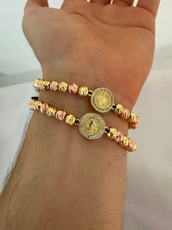 Set de 2 Pulseras San Benito Oro Rosa + Oro Amarillo Oro Laminado 18K | Fe y Protección