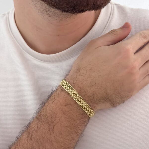 Pulsera Hombre Tejido Chino Grueso Oro Laminado 18K | Estilo Masculino y Elegancia