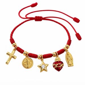 Pulsera 5 Escudos de Fe Oro Laminado 18K con Hilo Rojo | Protección y Elegancia