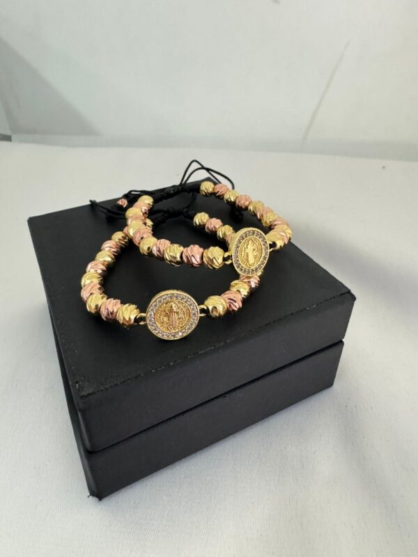 Set de 2 Pulseras San Benito Oro Rosa + Oro Amarillo Oro Laminado 18K | Fe y Protección
