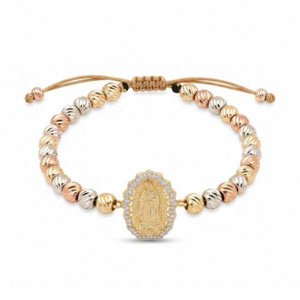 Pulsera Virgen de Guadalupe 3 Oros Balín Italiano 6 mm Oro Laminado 18K | Fe y Elegancia