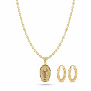 Conjunto Dama Gucci + Virgen de Guadalupe + Candongas Oro Laminado 18K | Elegancia y Fe