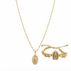 Conjunto Cadena Singapur + Pulsera Virgen de Guadalupe Oro Laminado 18K | Elegancia y Fe
