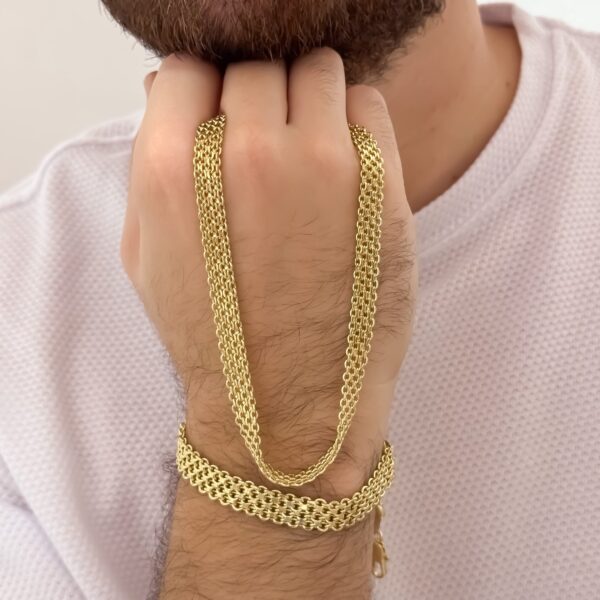 Conjunto Chino Hombre Cadena + Pulsera Oro Laminado 18K | Estilo Masculino y Elegancia