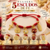 Pulsera 5 Escudos de Fe Oro Laminado 18K con Hilo Rojo | Protección y Elegancia