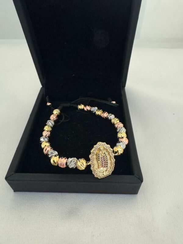 Pulsera Virgen de Guadalupe 3 Oros Balín Italiano 6 mm Oro Laminado 18K | Fe y Elegancia