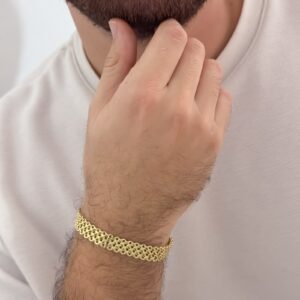 Pulsera Hombre Tejido Chino Grueso Oro Laminado 18K | Estilo Masculino y Elegancia