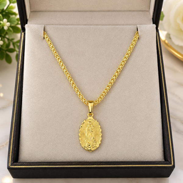 Combo Dama Virgen de Guadalupe Cadena + 2 Pulseras Oro Laminado 18K | Fe y Elegancia