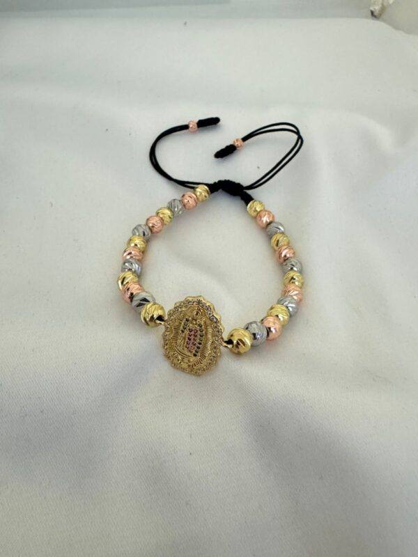 Pulsera Virgen de Guadalupe 3 Oros Balín Italiano 6 mm Oro Laminado 18K | Fe y Elegancia