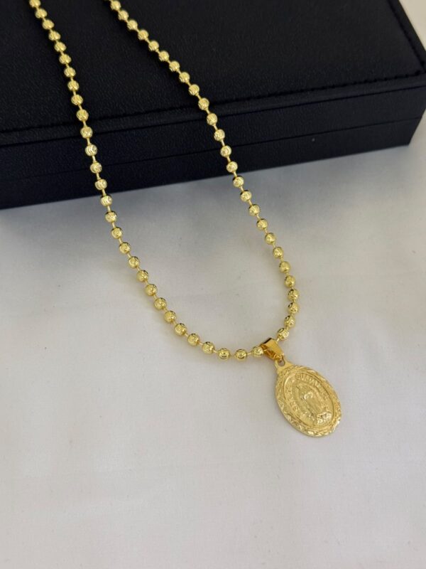 Cadena Militar Diamantada Hombre 60 cm + Dije Virgen de Guadalupe Oro Laminado 18K