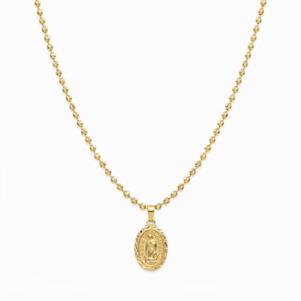 Cadena Militar Diamantada Hombre 60 cm + Dije Virgen de Guadalupe Oro Laminado 18K