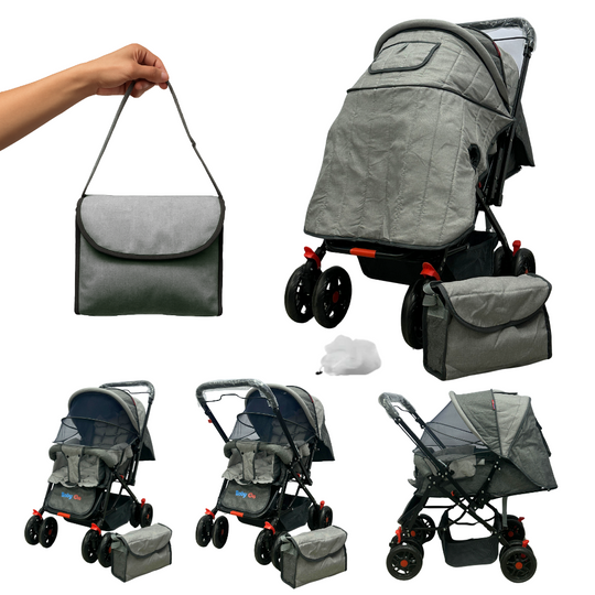 Coche de Bebé Baby On Deluxe Reversible con Capota Extra Grande y Pañalera