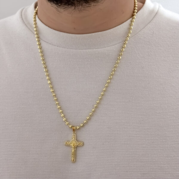 Cadena Militar Hombre 60 cm + Cruz Cristo Madero Oro Laminado 18K | Fuerza y Devoción