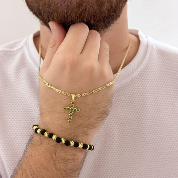 Combo Cadena China Hombre + Dije Cruz + Pulsera Balín Oro Laminado 18K