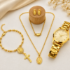Combo Cadena + Pulsera + Reloj + Topos Virgen de Guadalupe Dama Oro Laminado 18K