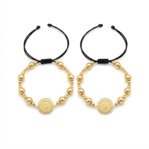Set de 2 Pulseras San Benito Circones Negros Oro Laminado 18K | Fe y Elegancia