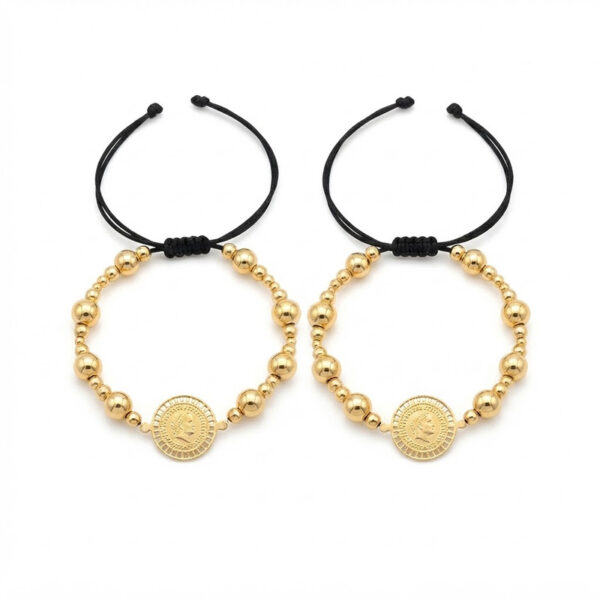 Set de 2 Pulseras San Benito Circones Negros Oro Laminado 18K | Fe y Elegancia