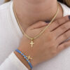 Combo Cadena China Dama + Dije Cruz + Pulsera Azul Oro Laminado 18K