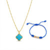 Cadena Singapur Dama 45 cm + Dije Trébol Azul + Pulsera Hilo Azul con Balines Tres Oros Oro Laminado 18K